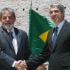 O presidente do Brasil, Lula da Silva, e o primeiro-ministro de Portugal, José Sócrates, na abertura da Cimeira.