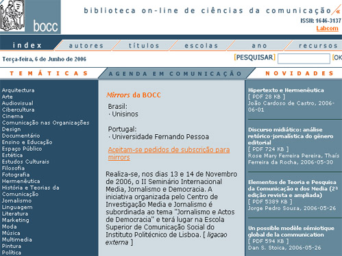 A BOCC  uma das bibliotecas on-line em maior destaque na Internet